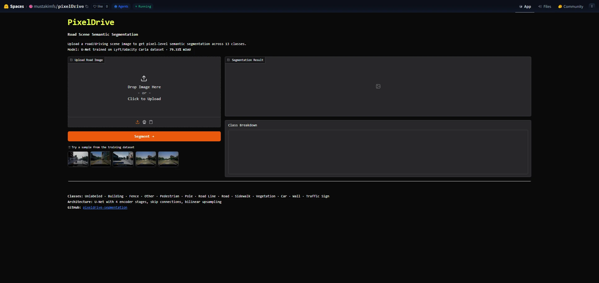 PixelDrive Gradio Space, upload UI with sample images